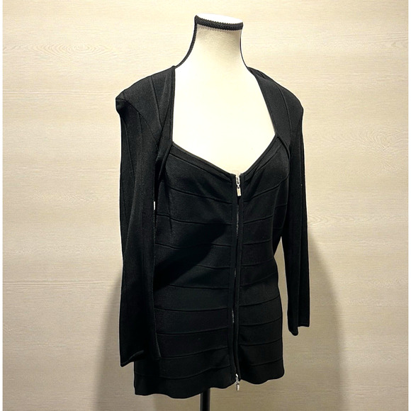 Cache Black Long Sleeve Zip Up Zip Down Sweetheart Neck Sweater Women's Large - Picture 1 of 11